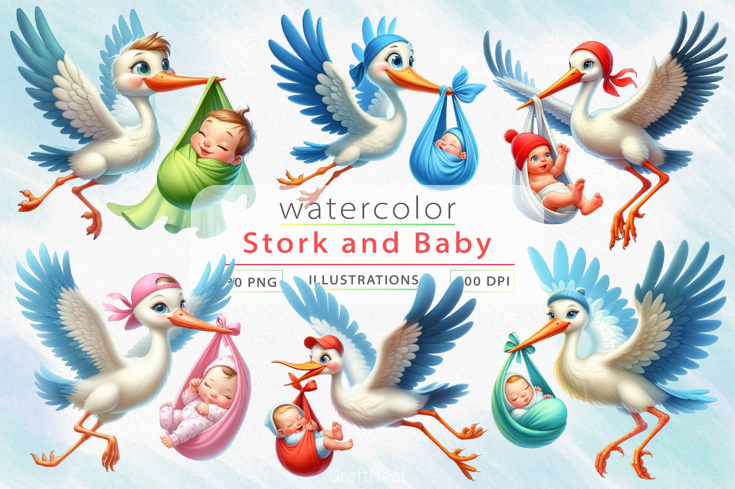 Stork And Baby Clipart Bundle 2 - CraftNest - Digital Crafting and Art
