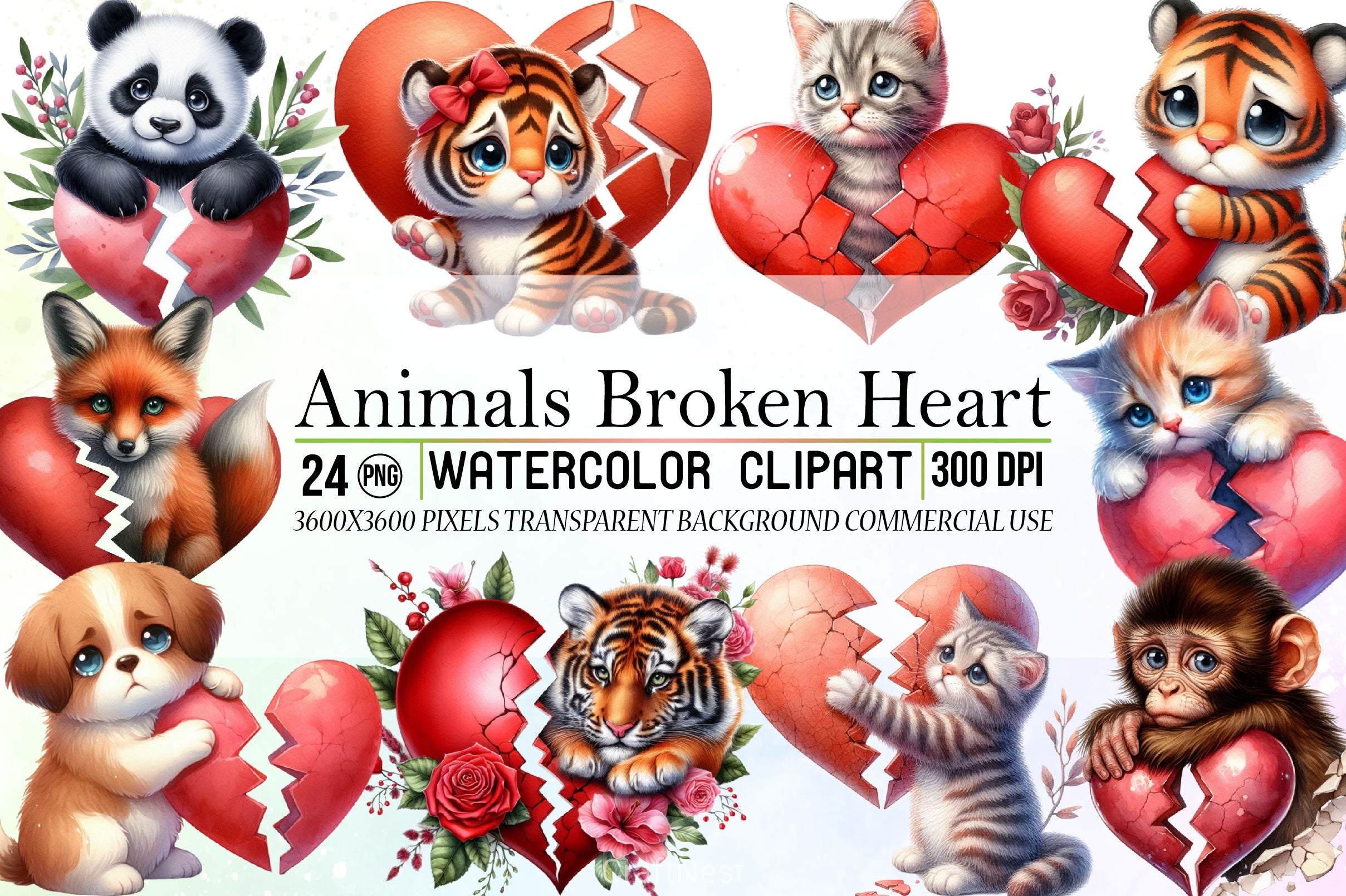 Animals Broken Heart Clipart Bundle - CraftNest - Digital Crafting and Art