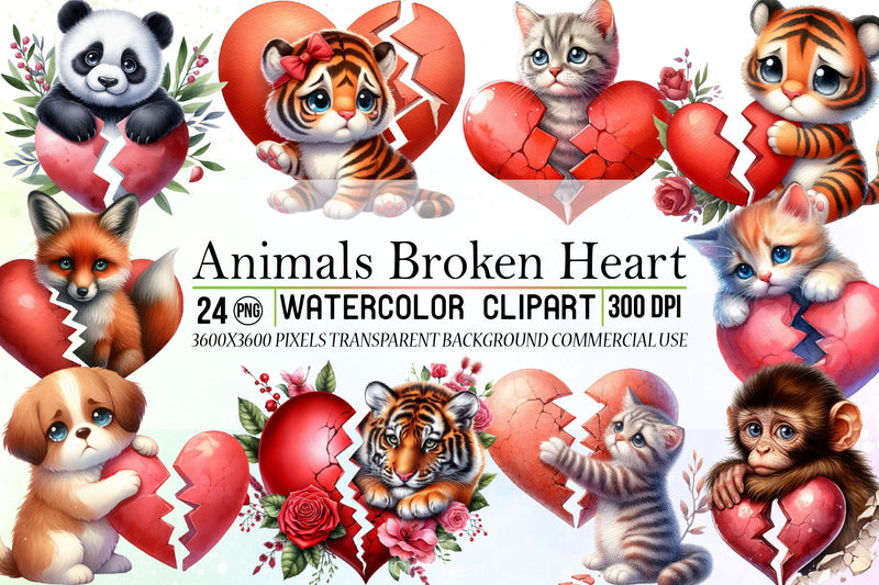 Animals Broken Heart Clipart Bundle - CraftNest - Digital Crafting and Art