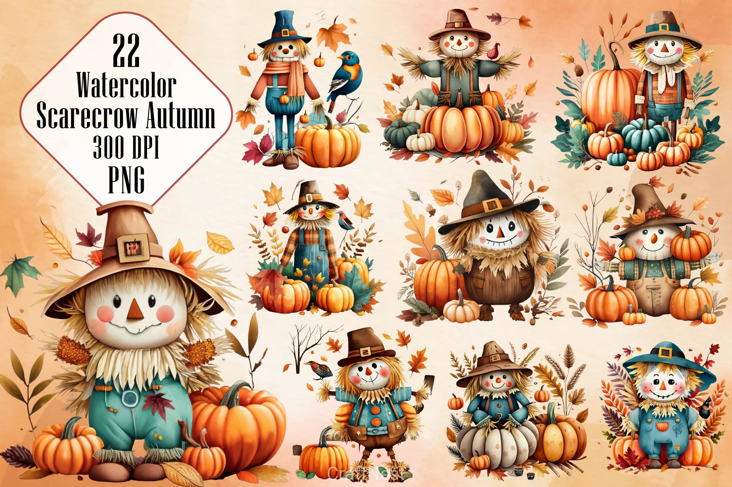 Scarecrow Autumn Clipart Bundle 2 - CraftNest - Digital Crafting and Art