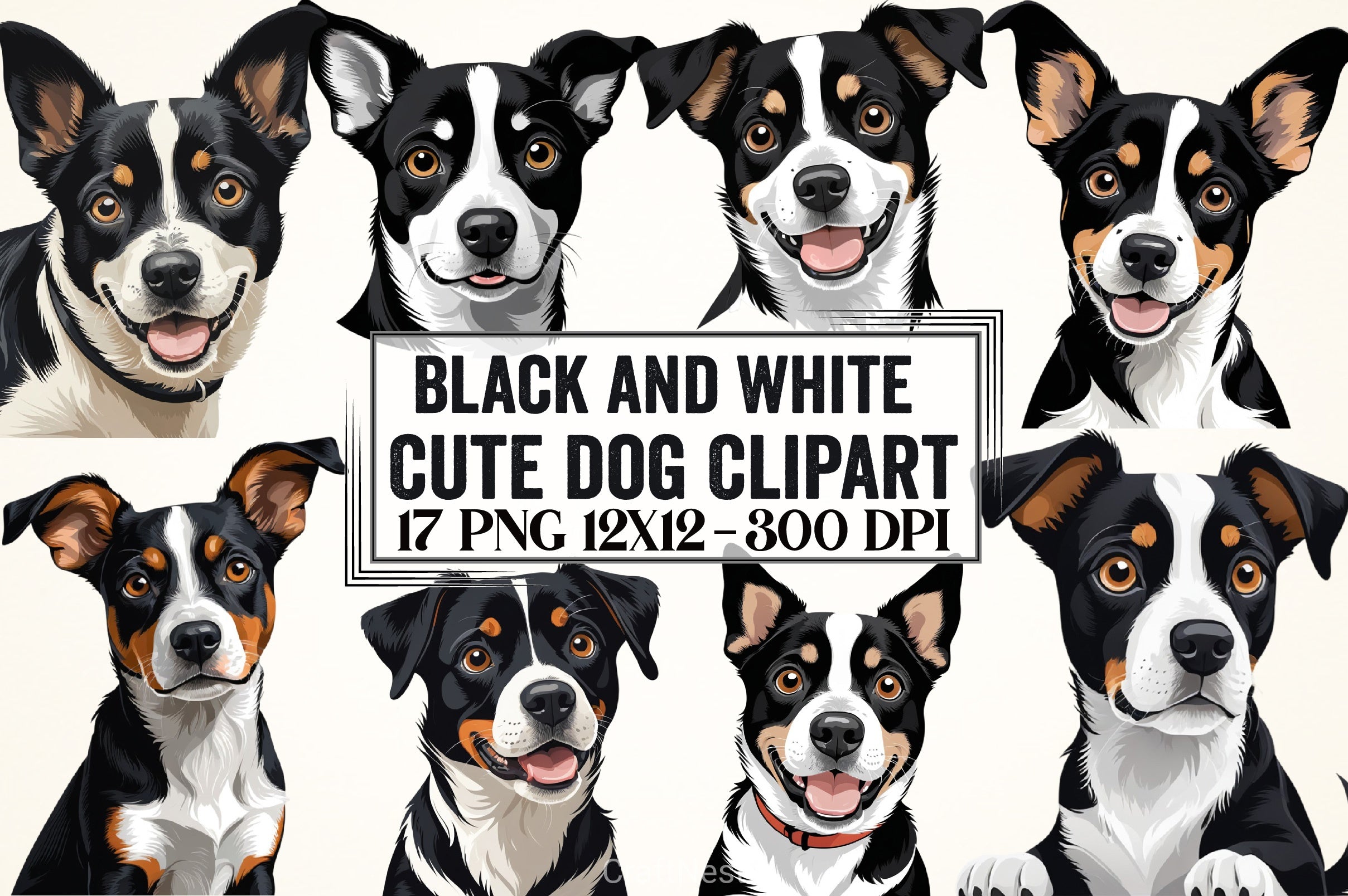 Cute Black & White Dog Clipart Bundle - CraftNest - Digital Crafting and Art