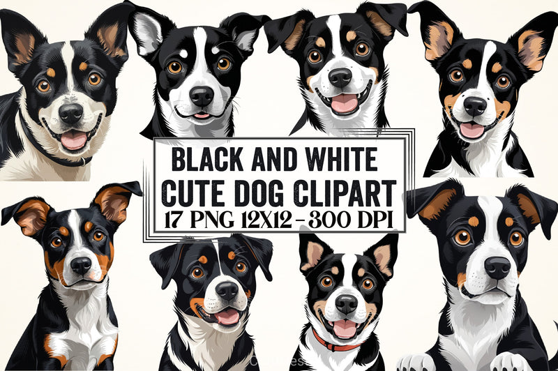 Cute Black & White Dog Clipart Bundle - CraftNest - Digital Crafting and Art