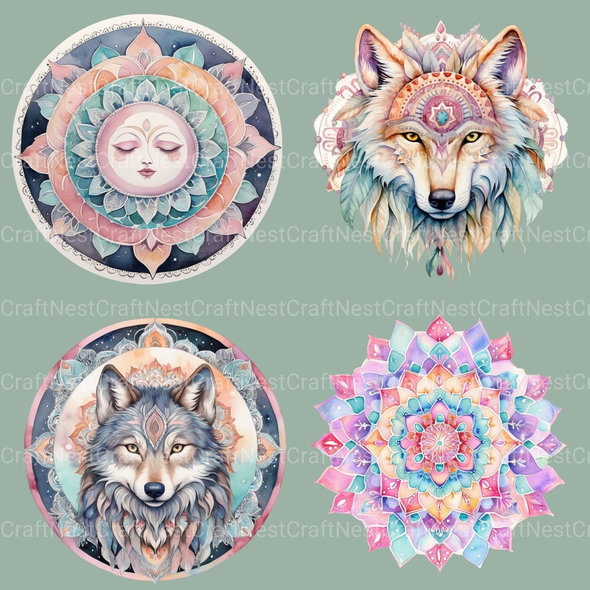 Mandala Wolf Bear Clipart Bundle - CraftNest - Digital Crafting and Art