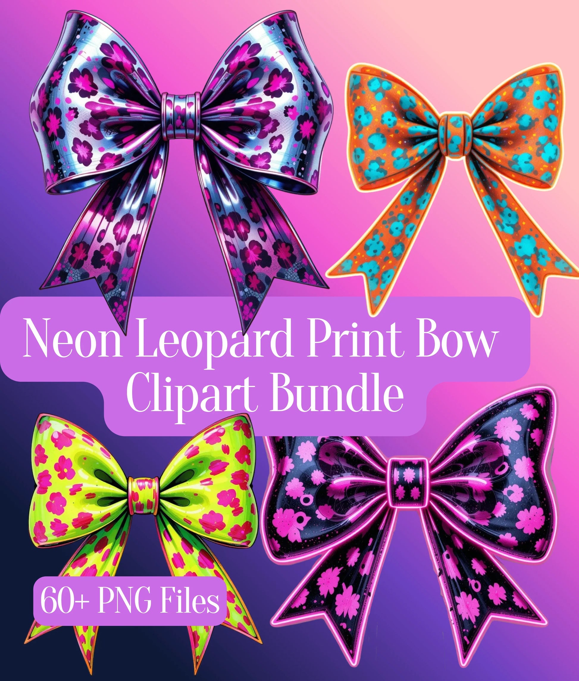 Neon Leopard Print Bow Clipart Bundle - CraftNest - Digital Crafting and Art