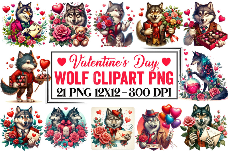 Valentine Wolf Clipart Bundle - CraftNest - Digital Crafting and Art