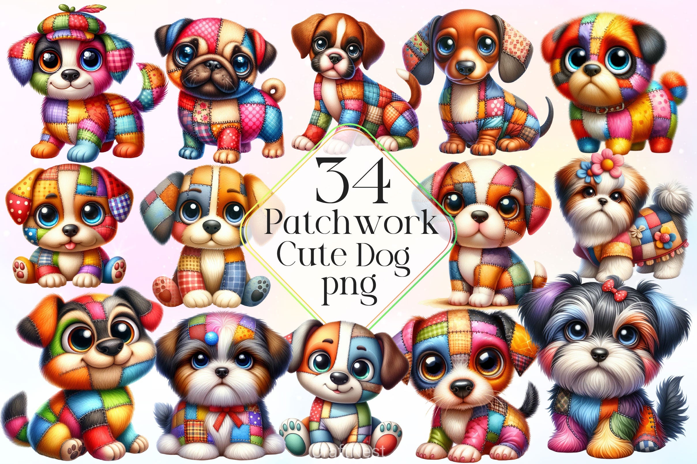 Patchwork Cute Dog Clipart Bundle - CraftNest - Digital Crafting and Art