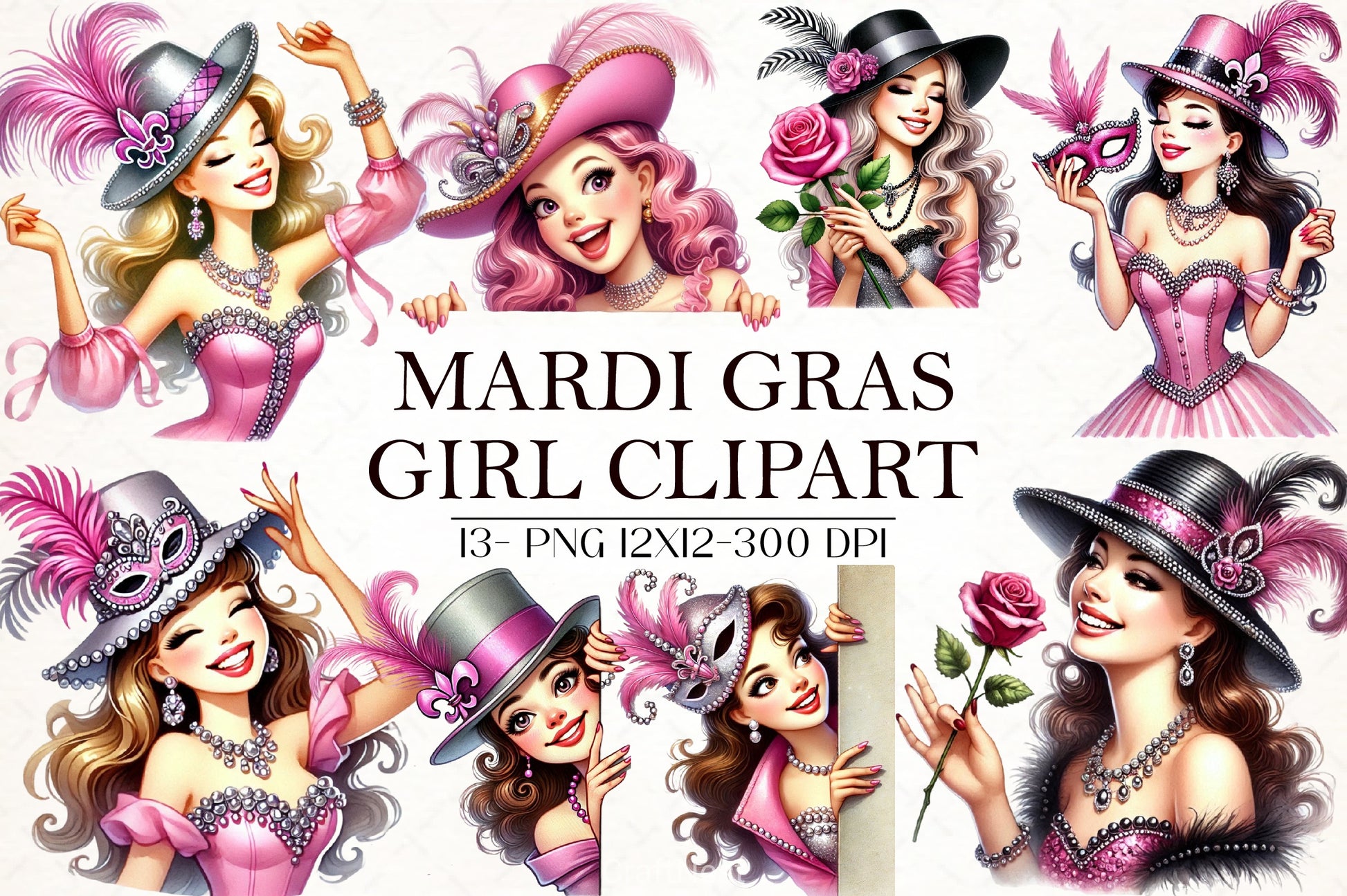 Mardi Gras Girl Clipart Bundle 5 - CraftNest - Digital Crafting and Art