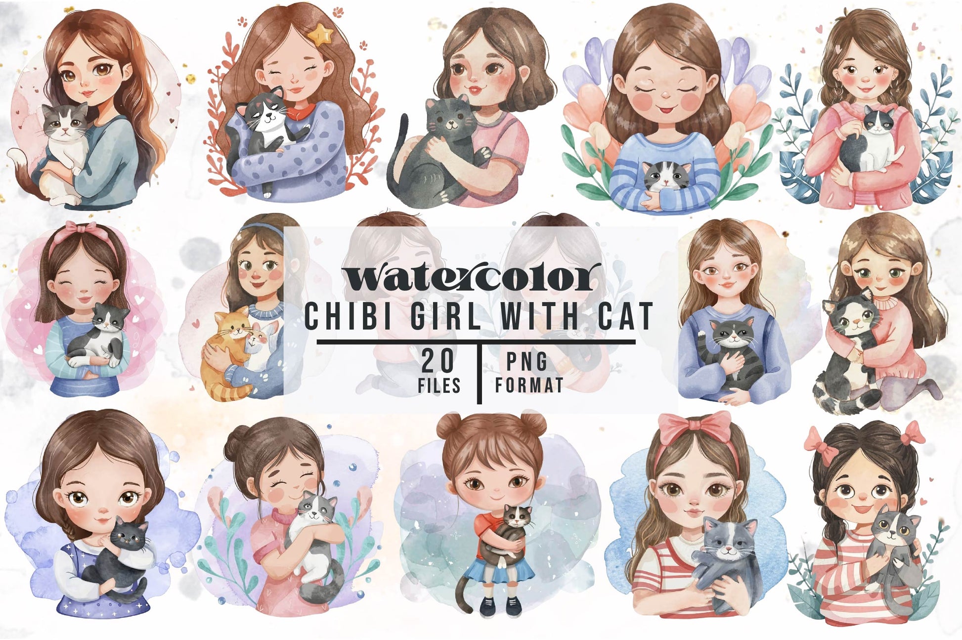 Chibi Girl With Cat Cute Mom Clipart Bundle - CraftNest - Digital Crafting and Art