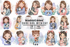 Chibi Girl With Cat Cute Mom Clipart Bundle - CraftNest - Digital Crafting and Art