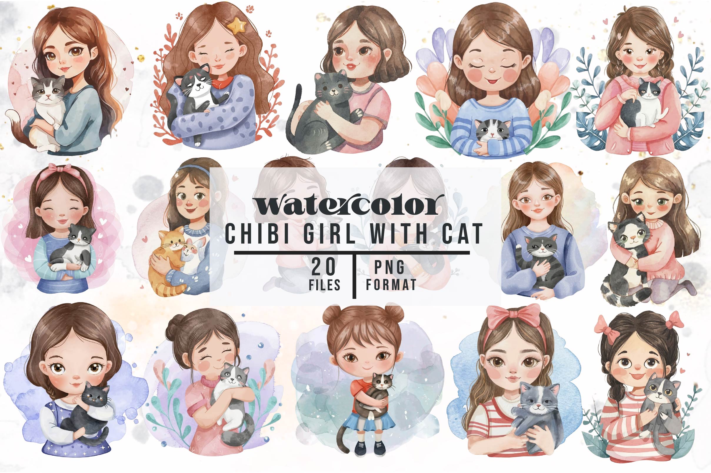 Chibi Girl With Cat Cute Mom Clipart Bundle - CraftNest - Digital Crafting and Art
