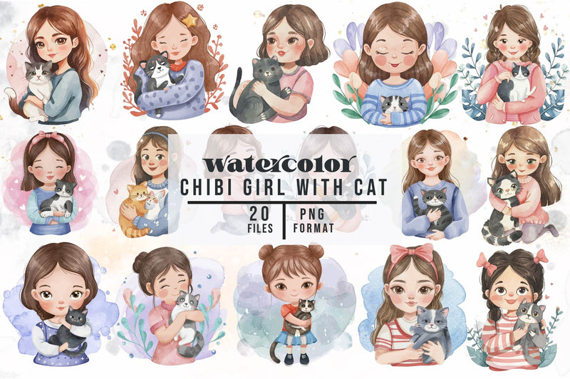 Chibi Girl With Cat Cute Mom Clipart Bundle - CraftNest - Digital Crafting and Art