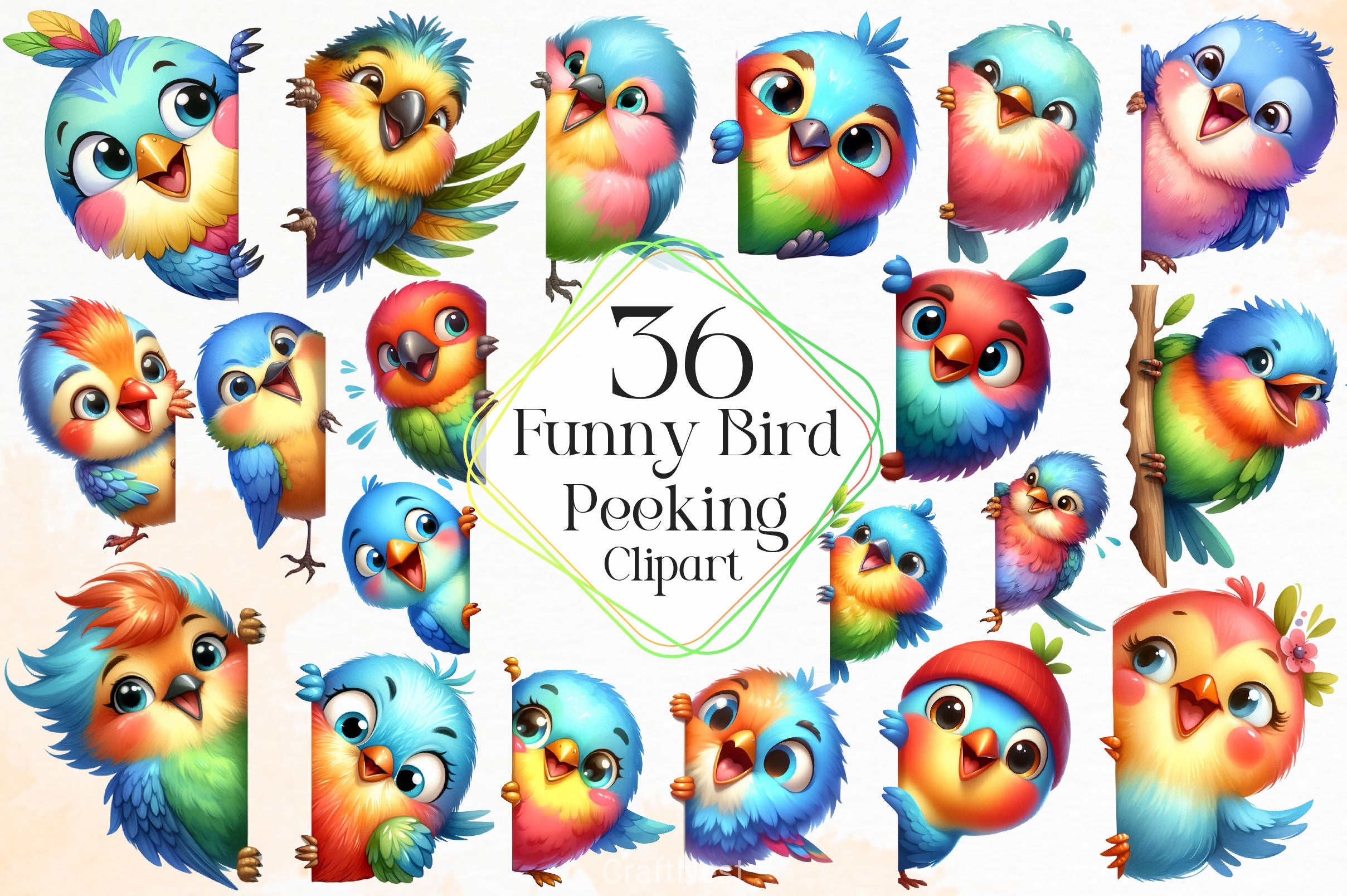 Funny Bird Peeking Around Corner Clipart Bundle - CraftNest - Digital Crafting and Art
