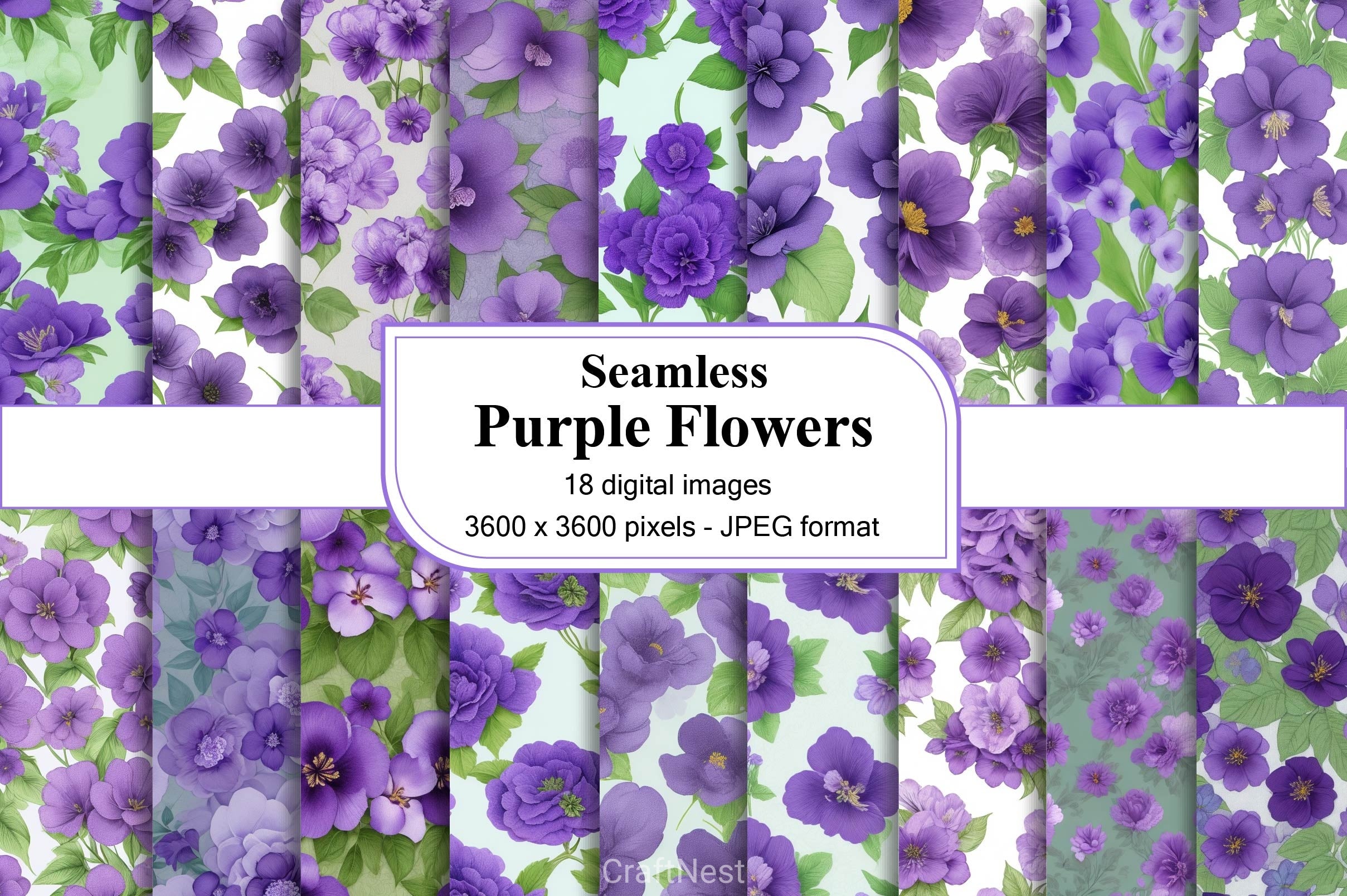 Purple Flowers Digital Papers - CraftNest - Digital Crafting and Art