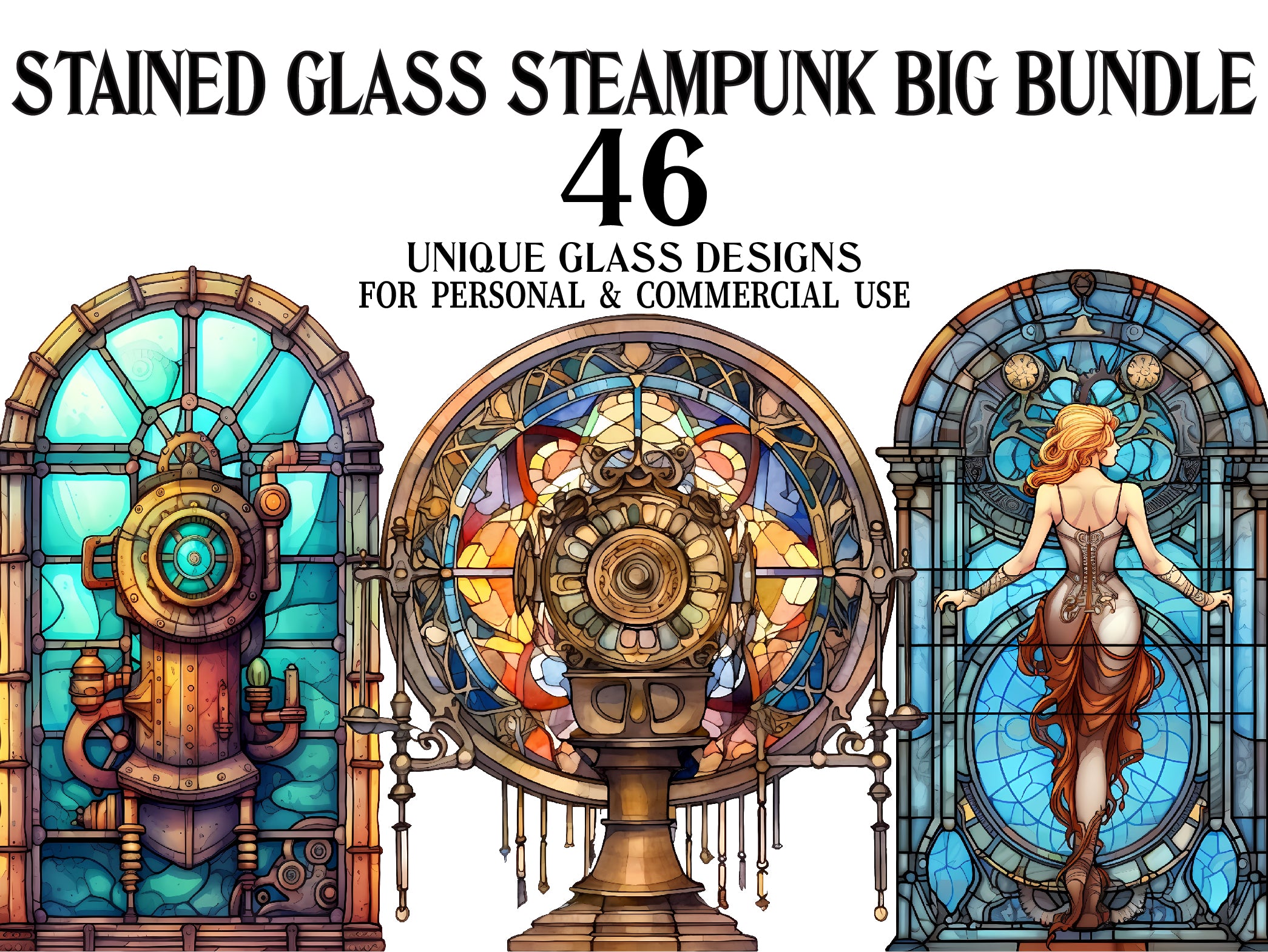 Stained Glass Steampunk Designs Clipart - CraftNest