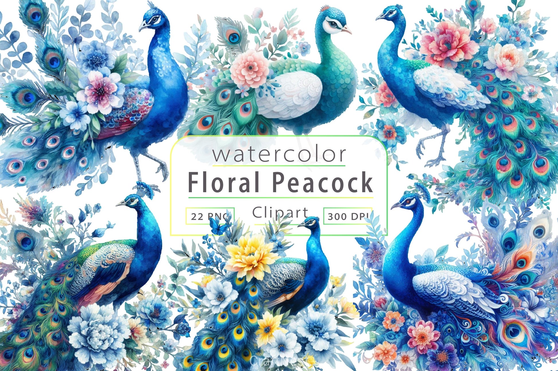 Floral Peacock Clipart Bundle - CraftNest - Digital Crafting and Art