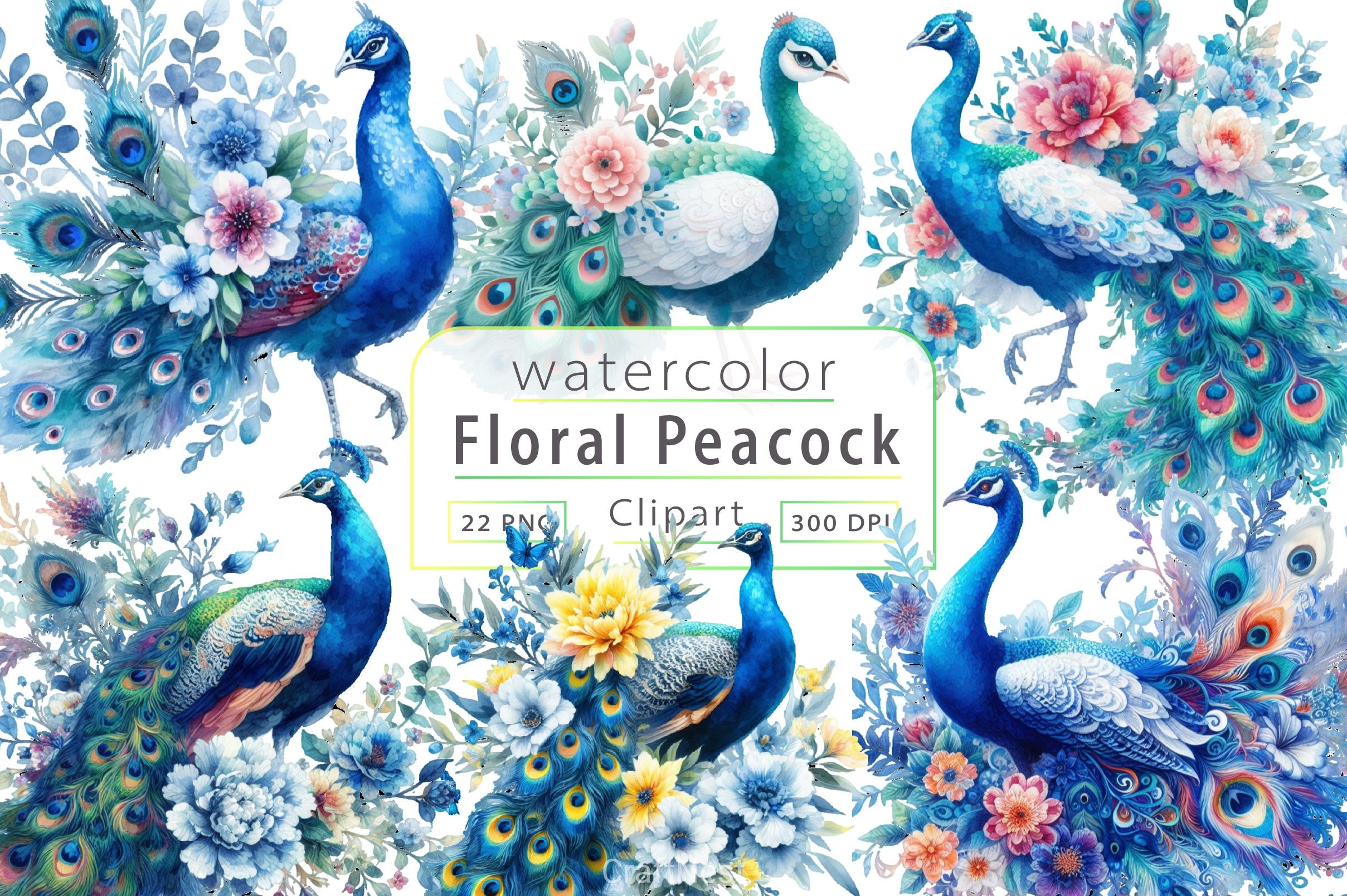 Floral Peacock Clipart Bundle - CraftNest - Digital Crafting and Art