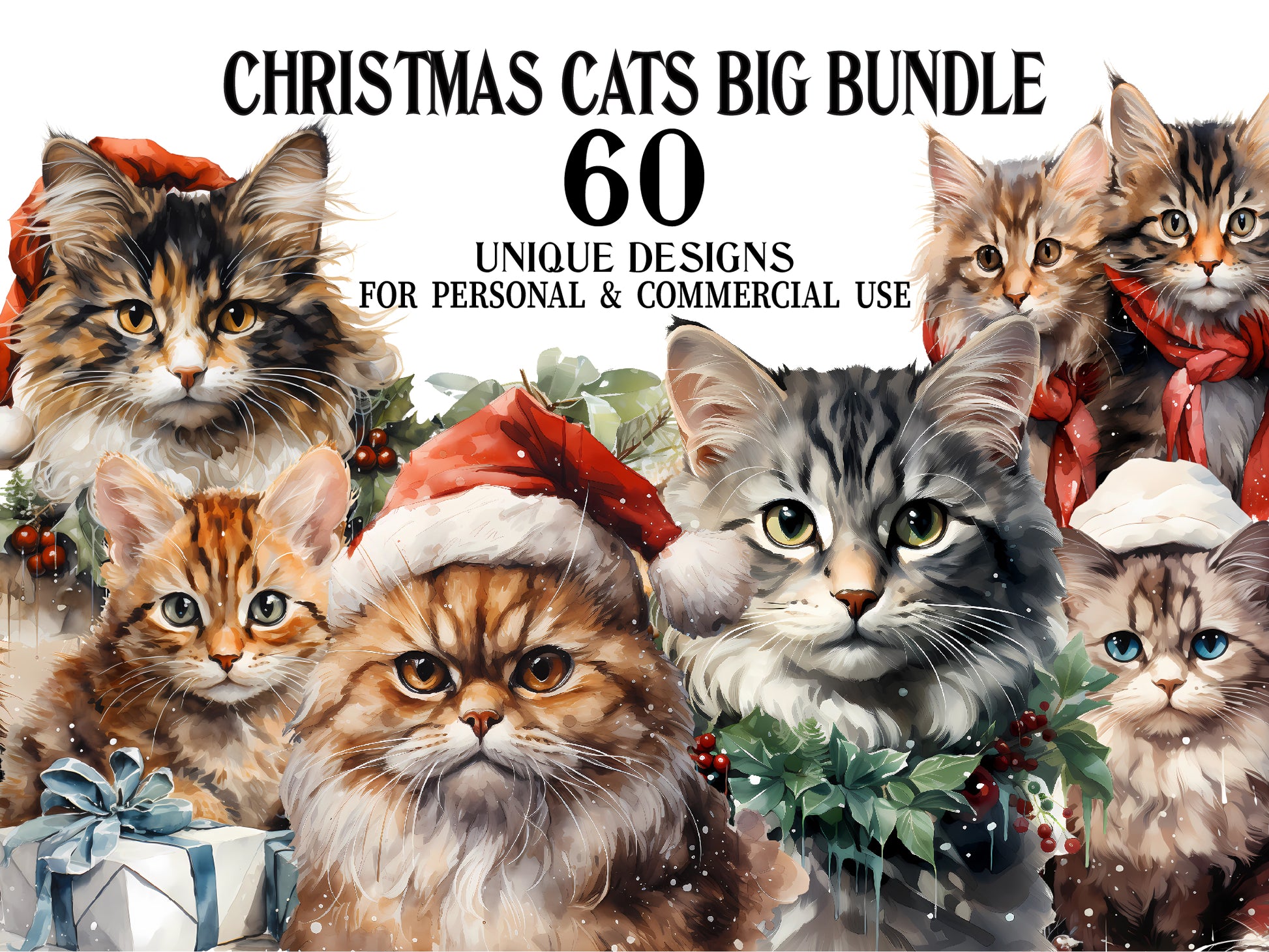 Christmas Cats Clipart - CraftNest