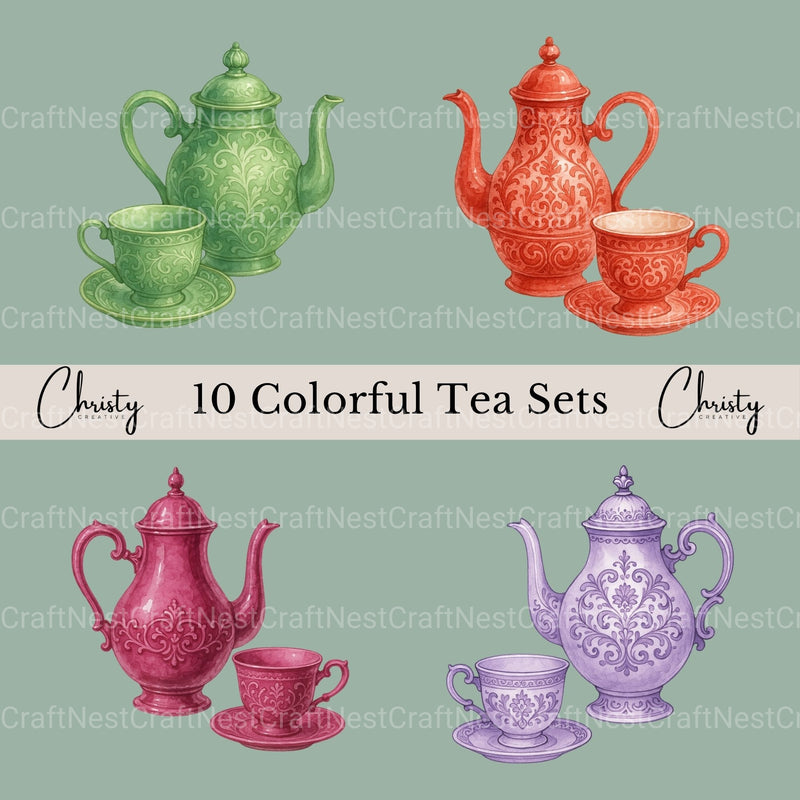 Tea Sets Clipart Bundle - CraftNest - Digital Crafting and Art