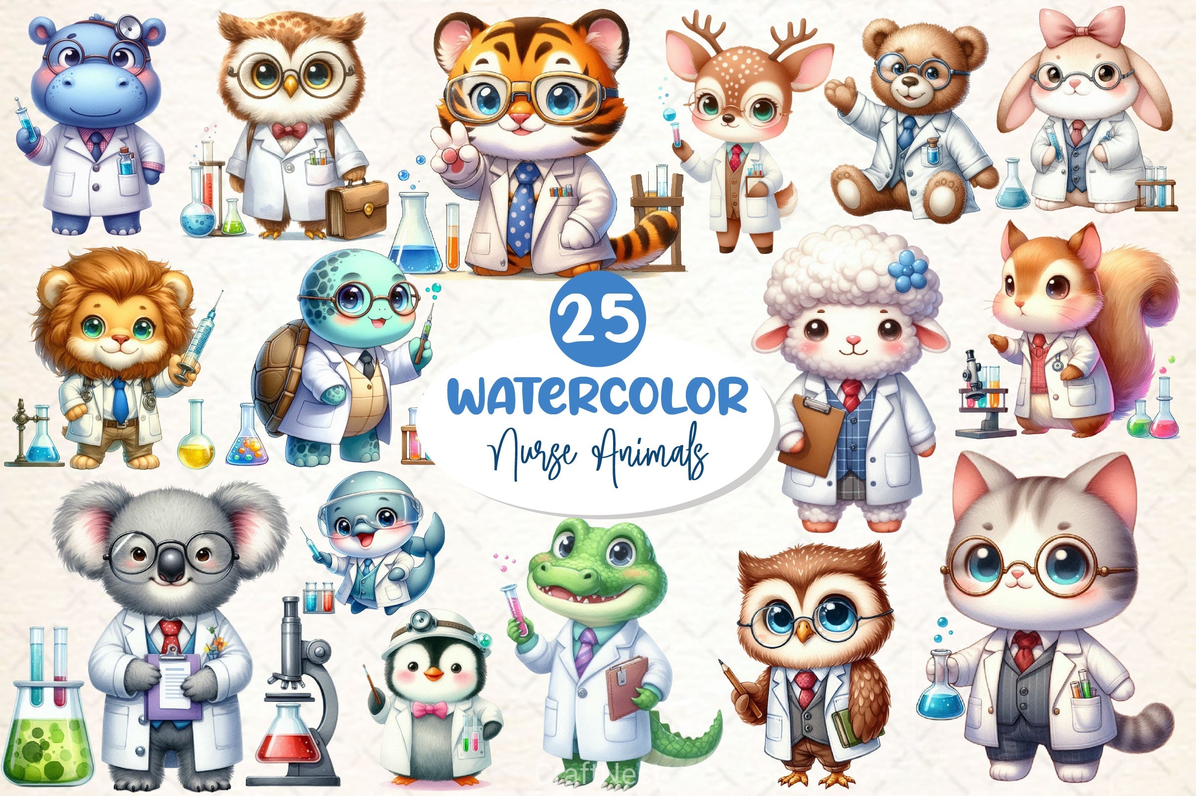 Nurse Animals Doctor Animals Clipart Bundle - CraftNest - Digital Crafting and Art