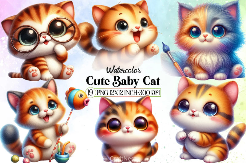 Cute Baby Cat Clipart Bundle - CraftNest - Digital Crafting and Art