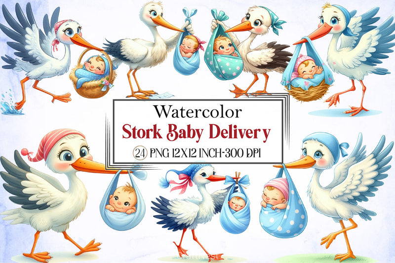 Stork Baby Delivery Clipart Bundle - CraftNest - Digital Crafting and Art