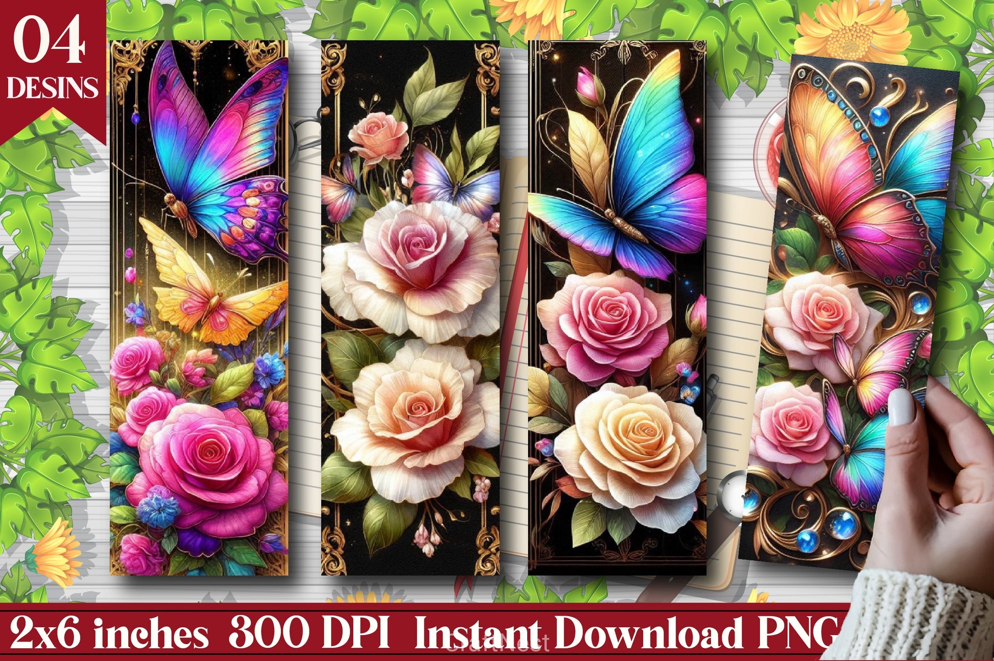 Fantasy Butterfly Roses Bookmark Journal - CraftNest - Digital Crafting and Art