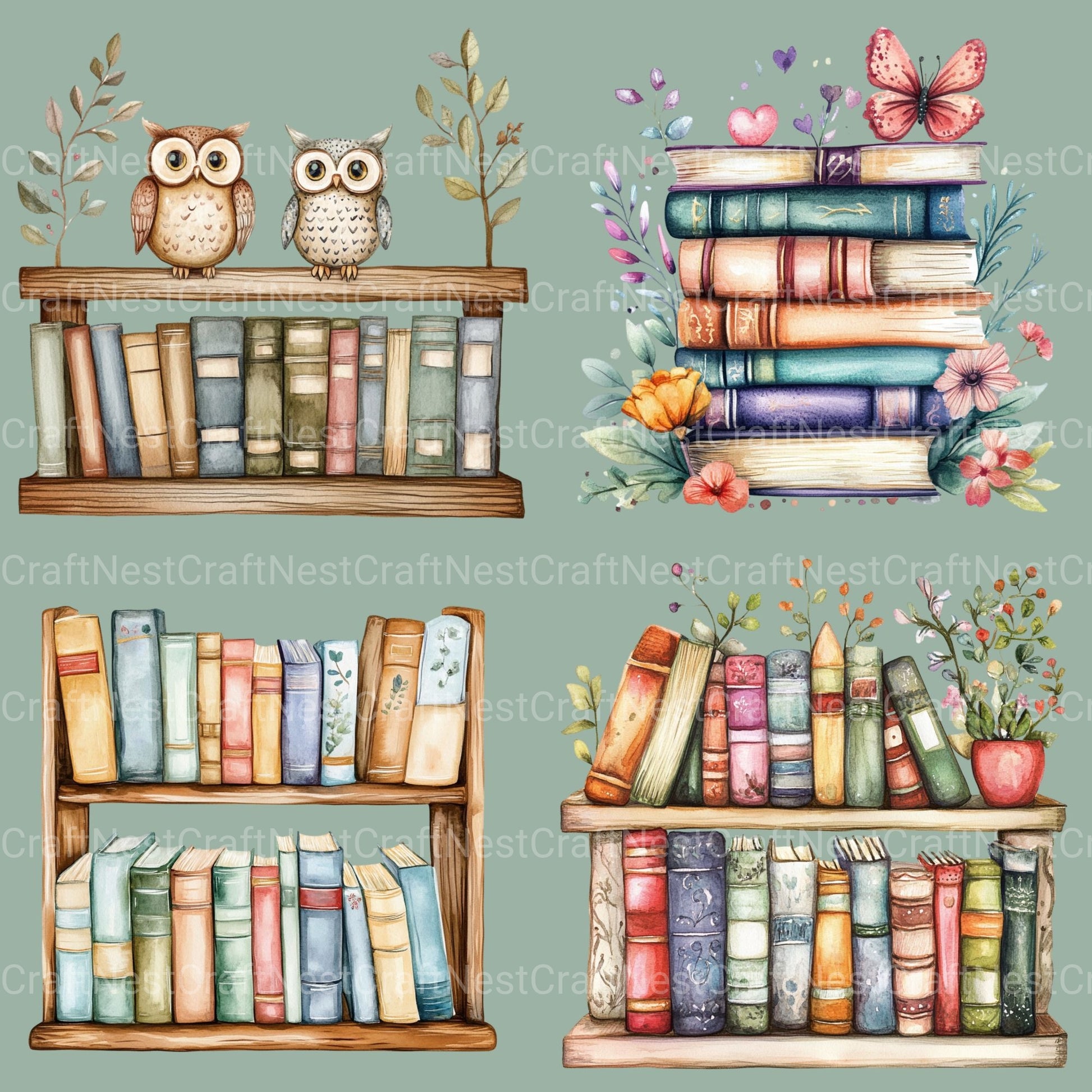Books And Owls Clipart Bundle - CraftNest - Digital Crafting and Art