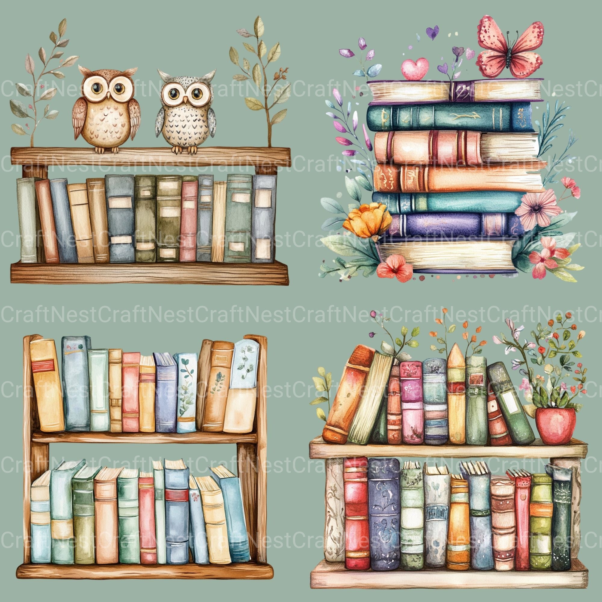 Books And Owls Clipart Bundle - CraftNest - Digital Crafting and Art