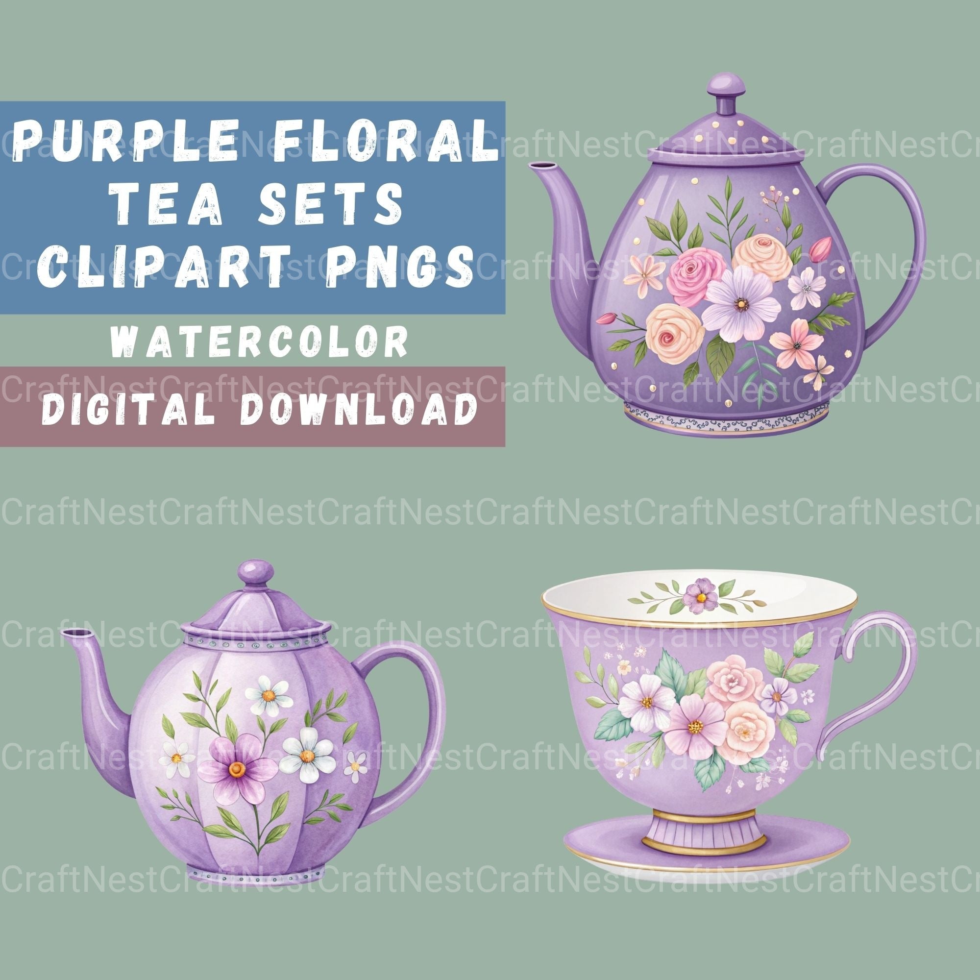 Tea Purple Clipart Bundle - CraftNest - Digital Crafting and Art