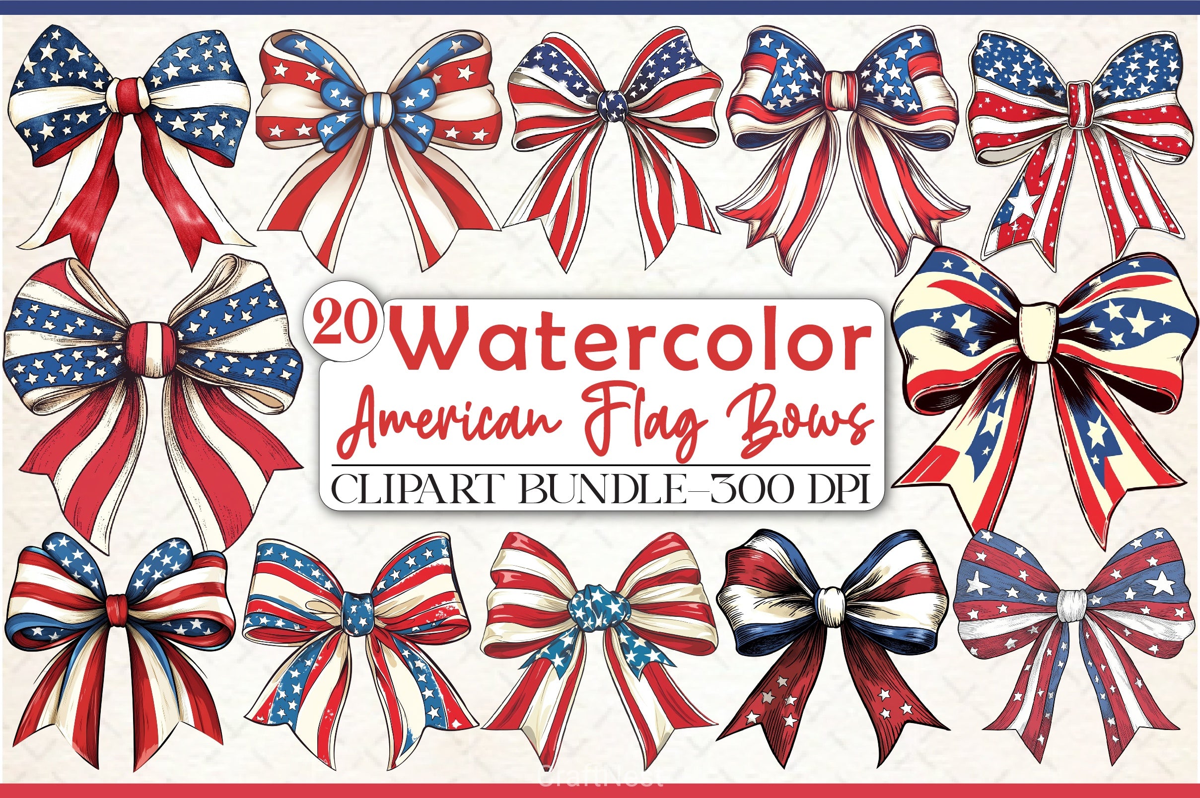 4th of July Flag Bows Clipart Bundle - CraftNest - Digital Crafting and Art