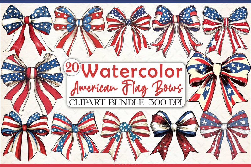 4th of July Flag Bows Clipart Bundle - CraftNest - Digital Crafting and Art