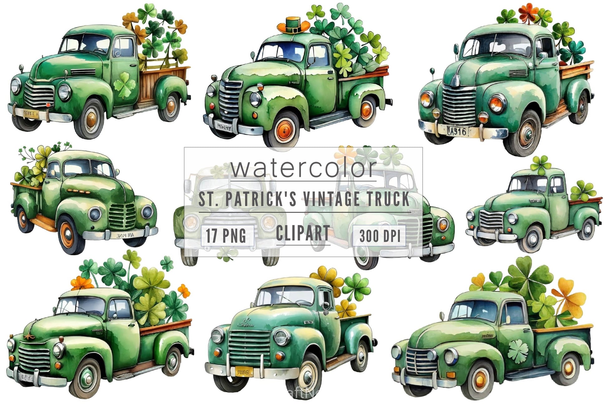 Vintage Green Truck St Patrick's Day Clipart Bundle 2 - CraftNest - Digital Crafting and Art