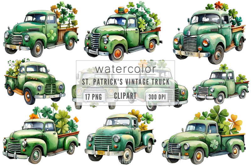 Vintage Green Truck St Patrick's Day Clipart Bundle 2 - CraftNest - Digital Crafting and Art