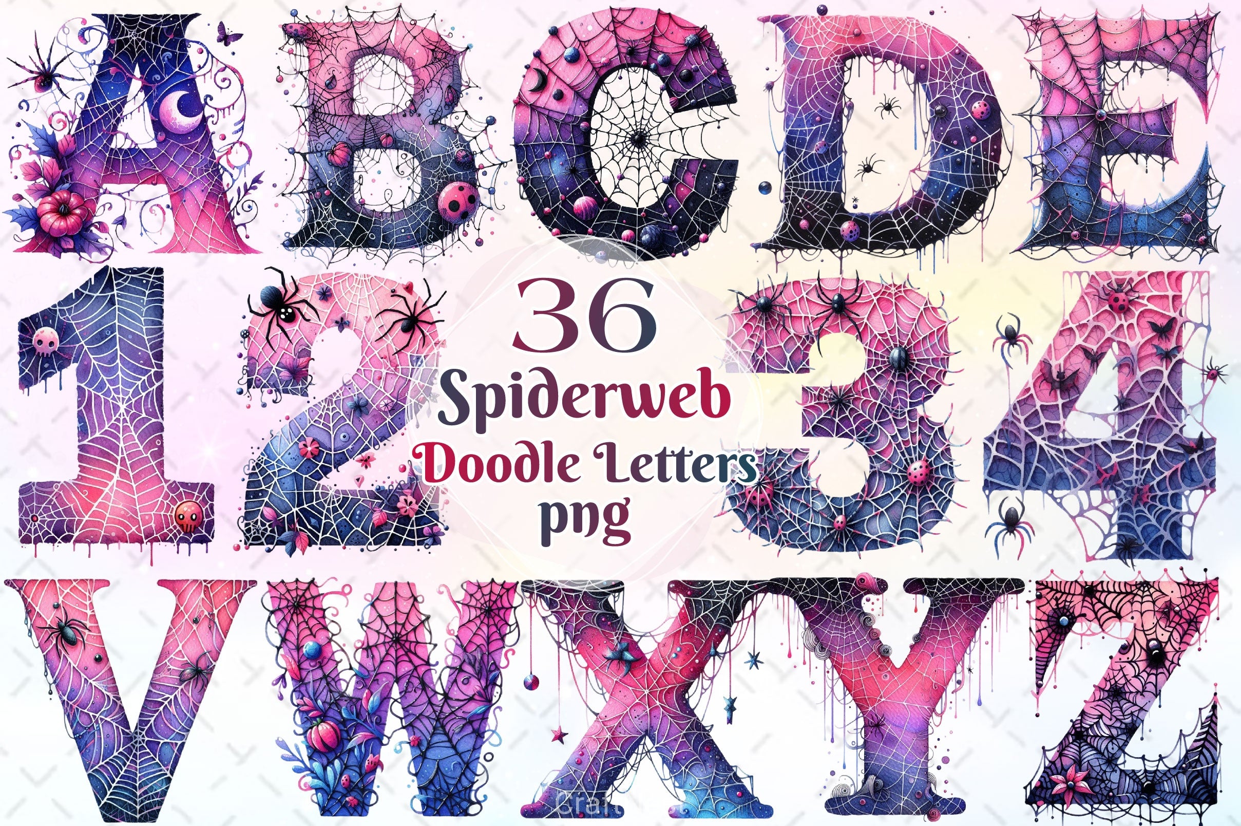 Spiderweb Doodle Letters Clipart Bundle - CraftNest - Digital Crafting and Art