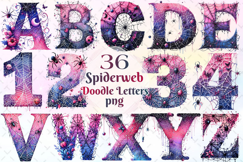 Spiderweb Doodle Letters Clipart Bundle - CraftNest - Digital Crafting and Art