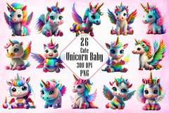 Cute Unicorn Baby Clipart Bundle - CraftNest - Digital Crafting and Art
