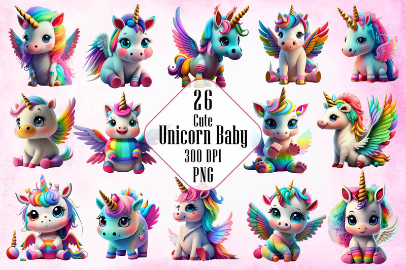 Cute Unicorn Baby Clipart Bundle - CraftNest - Digital Crafting and Art
