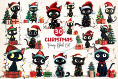 Funny Christmas Black Cat Clipart Bundle 4 - CraftNest - Digital Crafting and Art