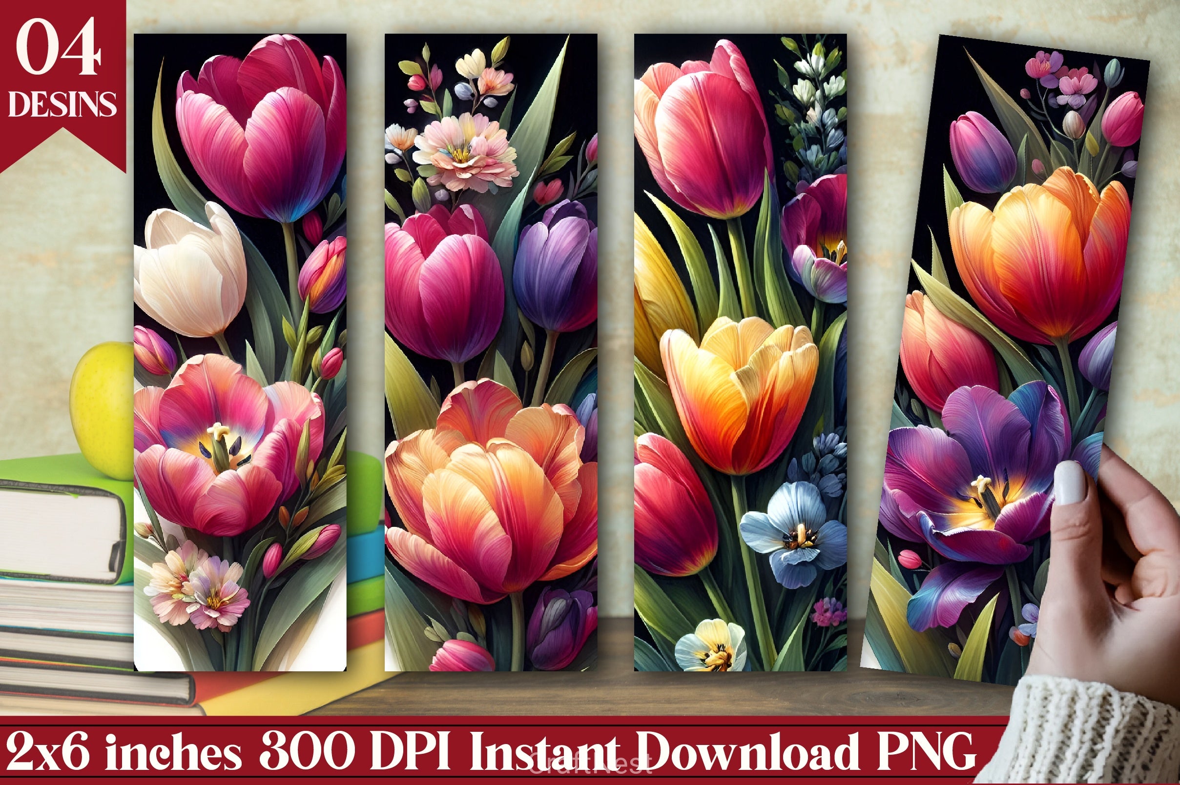 Tulips Bookmarks Junk Journal 5 - CraftNest - Digital Crafting and Art