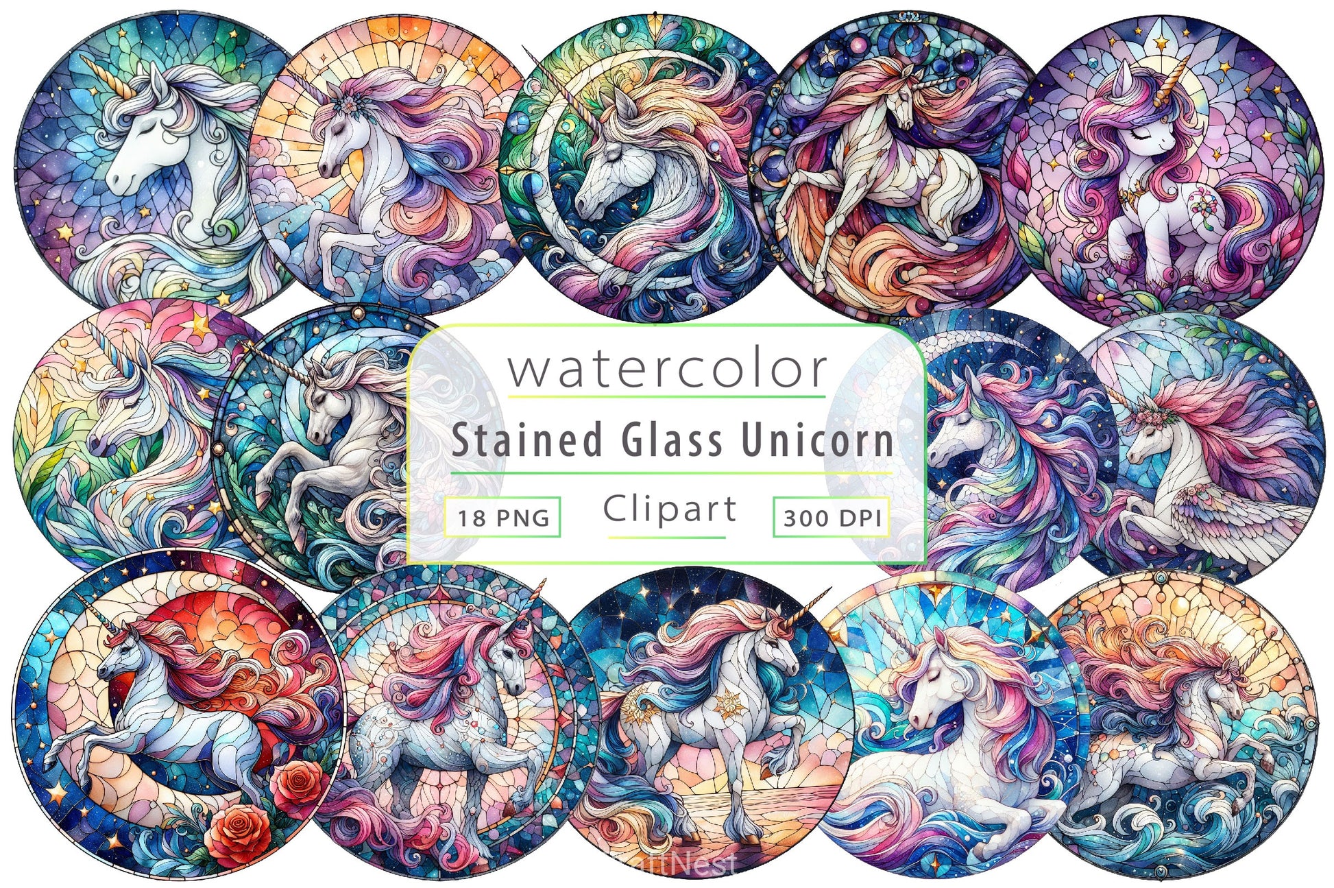 Stained Glass Unicorn Clipart Bundle - CraftNest - Digital Crafting and Art