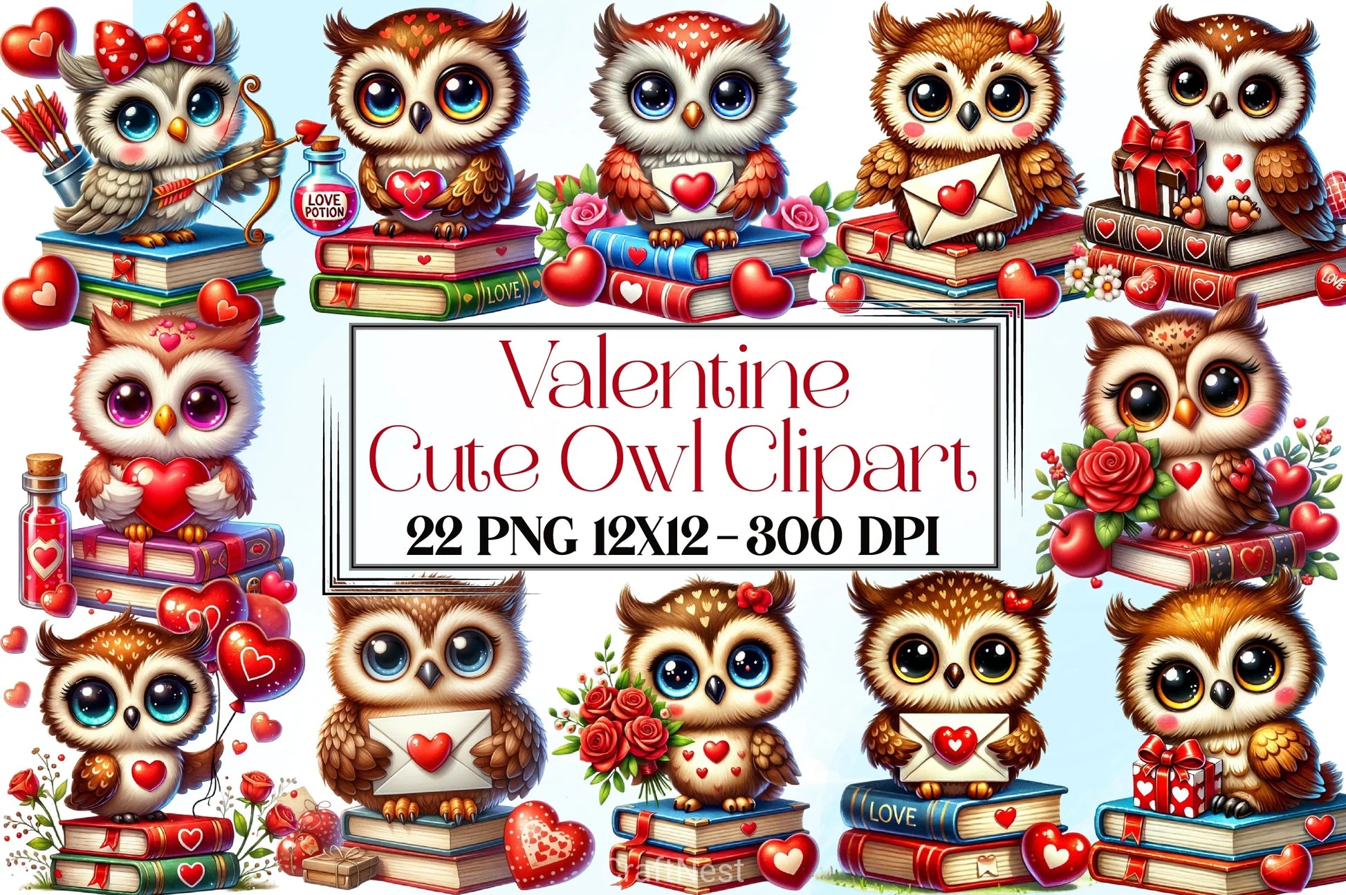 Cute Valentine Owl Clipart Bundle - CraftNest - Digital Crafting and Art