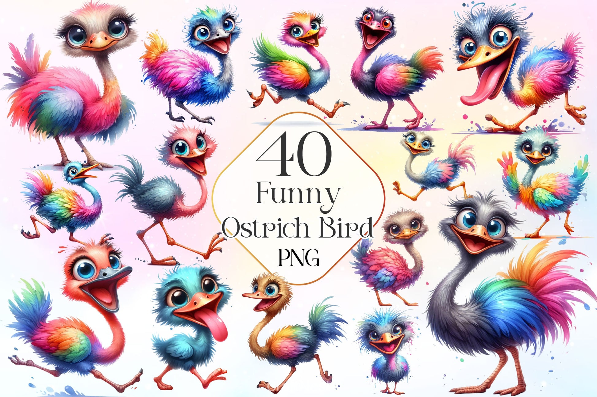 Funny Ostrich Bird Clipart Bundle - CraftNest - Digital Crafting and Art
