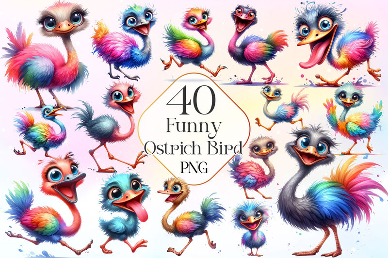 Funny Ostrich Bird Clipart Bundle - CraftNest - Digital Crafting and Art
