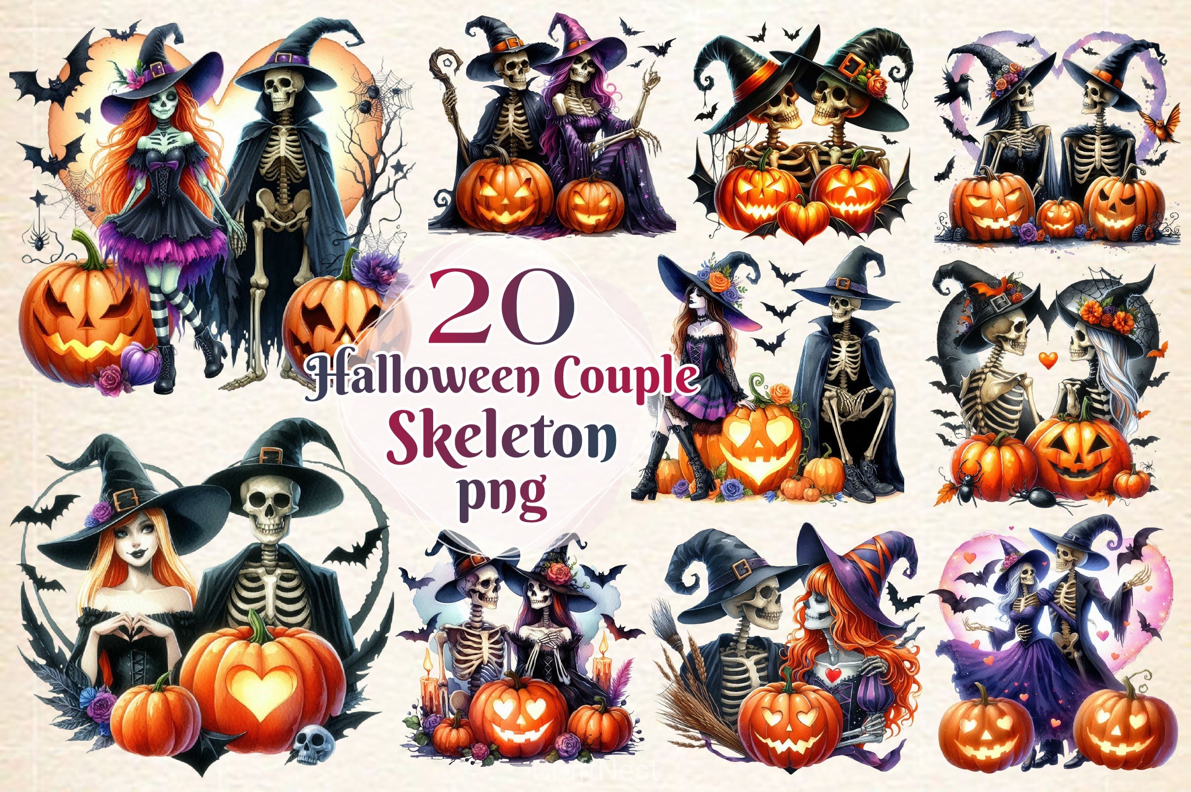 Halloween Couple Skeleton Clipart Bundle - CraftNest - Digital Crafting and Art