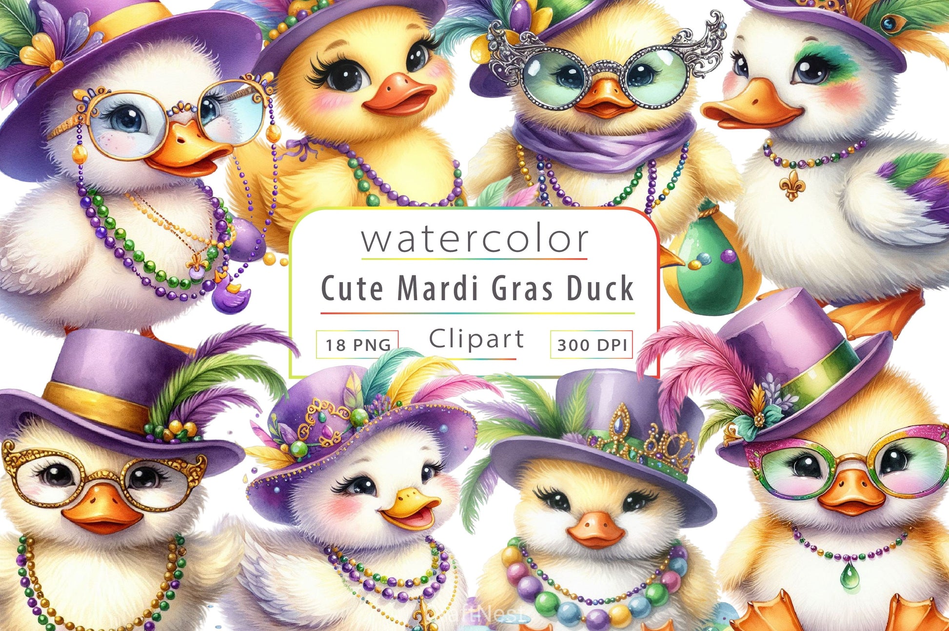 Mardi Gras Cute Duck Clipart Bundle 2 - CraftNest - Digital Crafting and Art