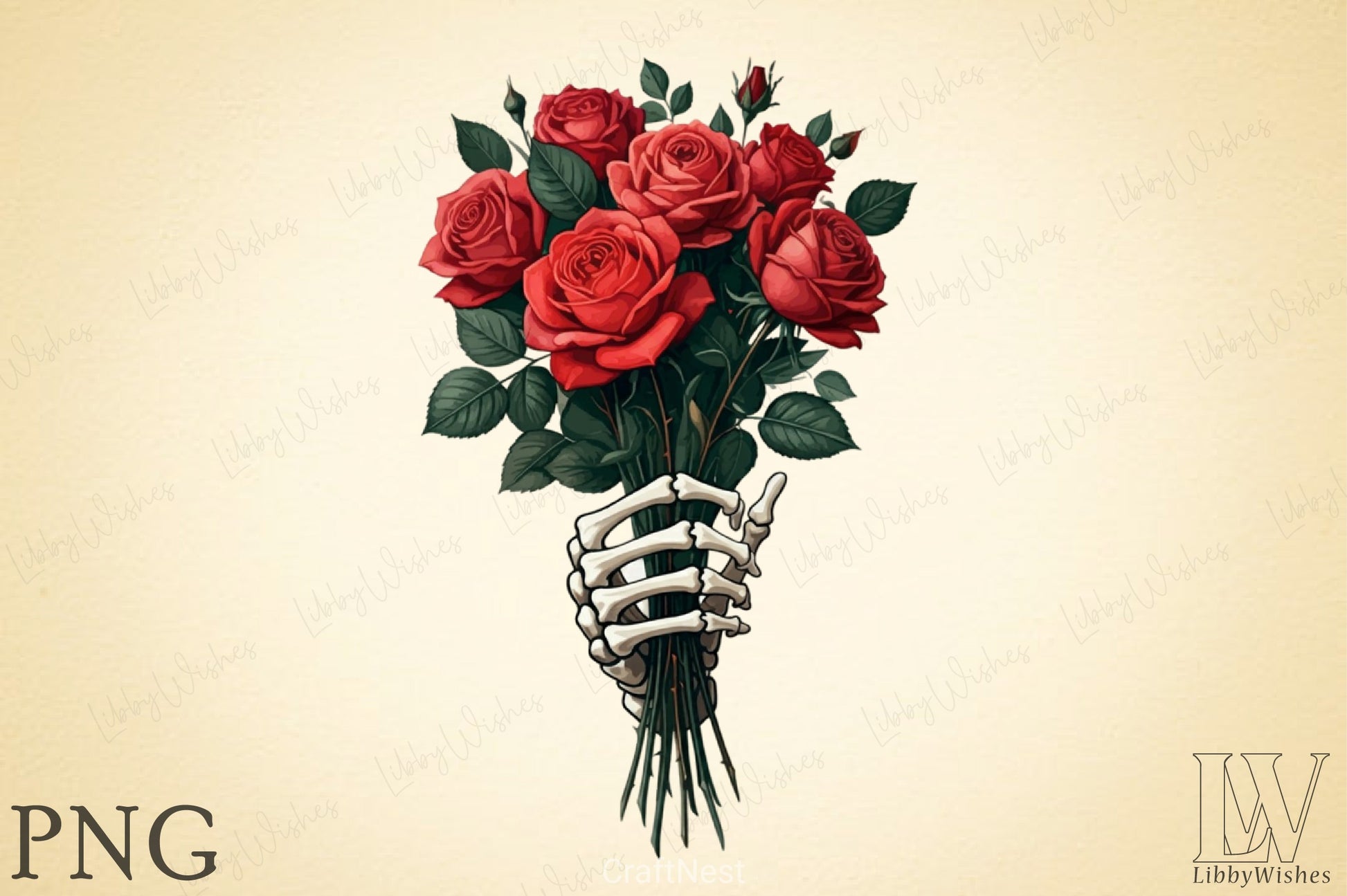 Roses Bouquet Skeleton Hand Clipart Bundle 5 - CraftNest - Digital Crafting and Art