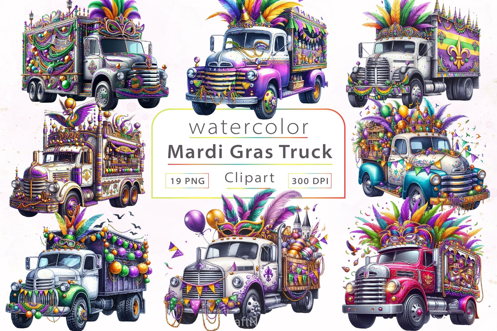 Mardi Gras Truck Clipart Bundle 3 - CraftNest - Digital Crafting and Art
