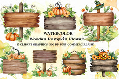 Wooden Sign Pumpkin Flower Clipart Bundle - CraftNest - Digital Crafting and Art