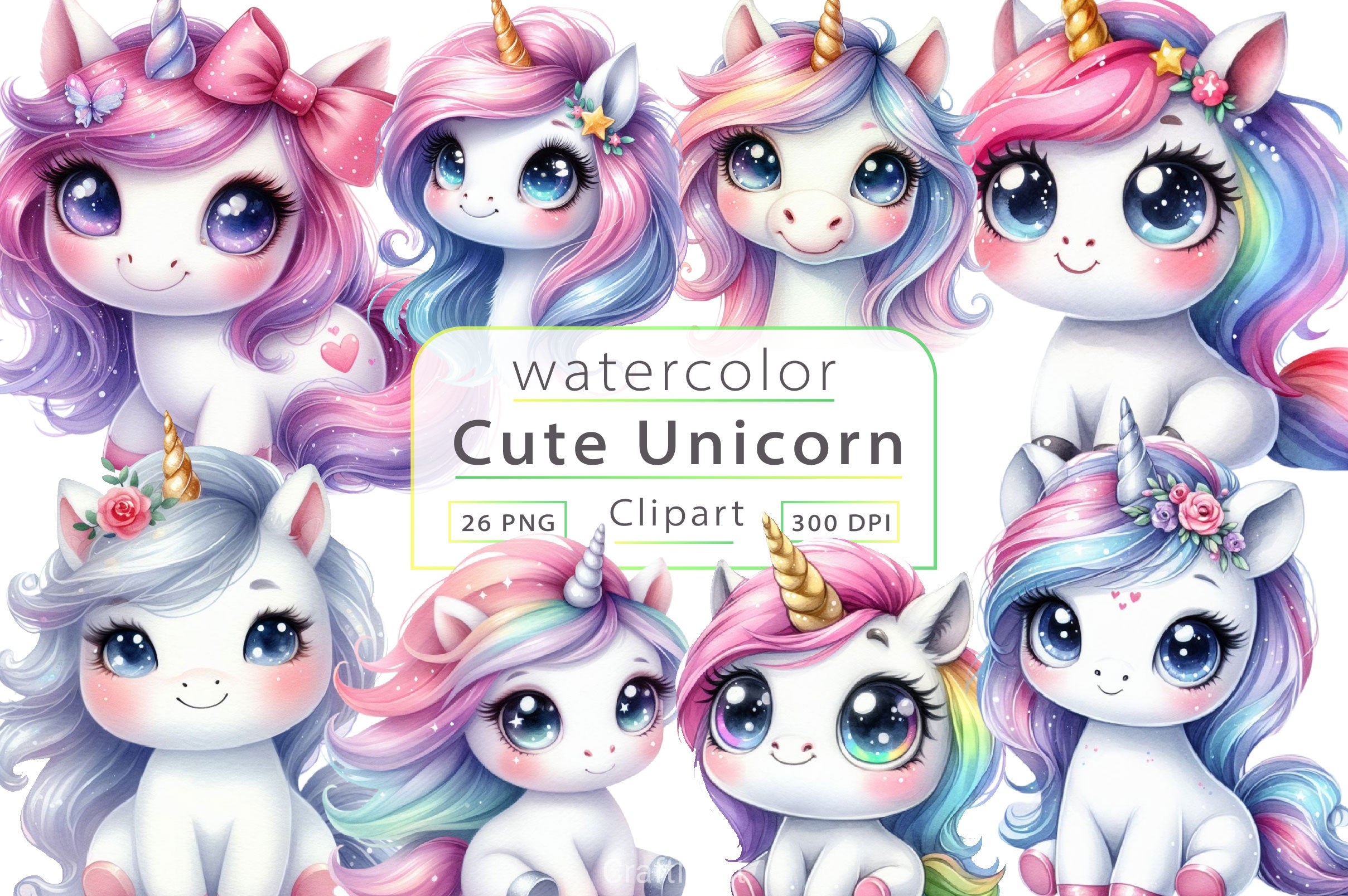 Cute Unicorn Clipart Bundle 14 - CraftNest - Digital Crafting and Art