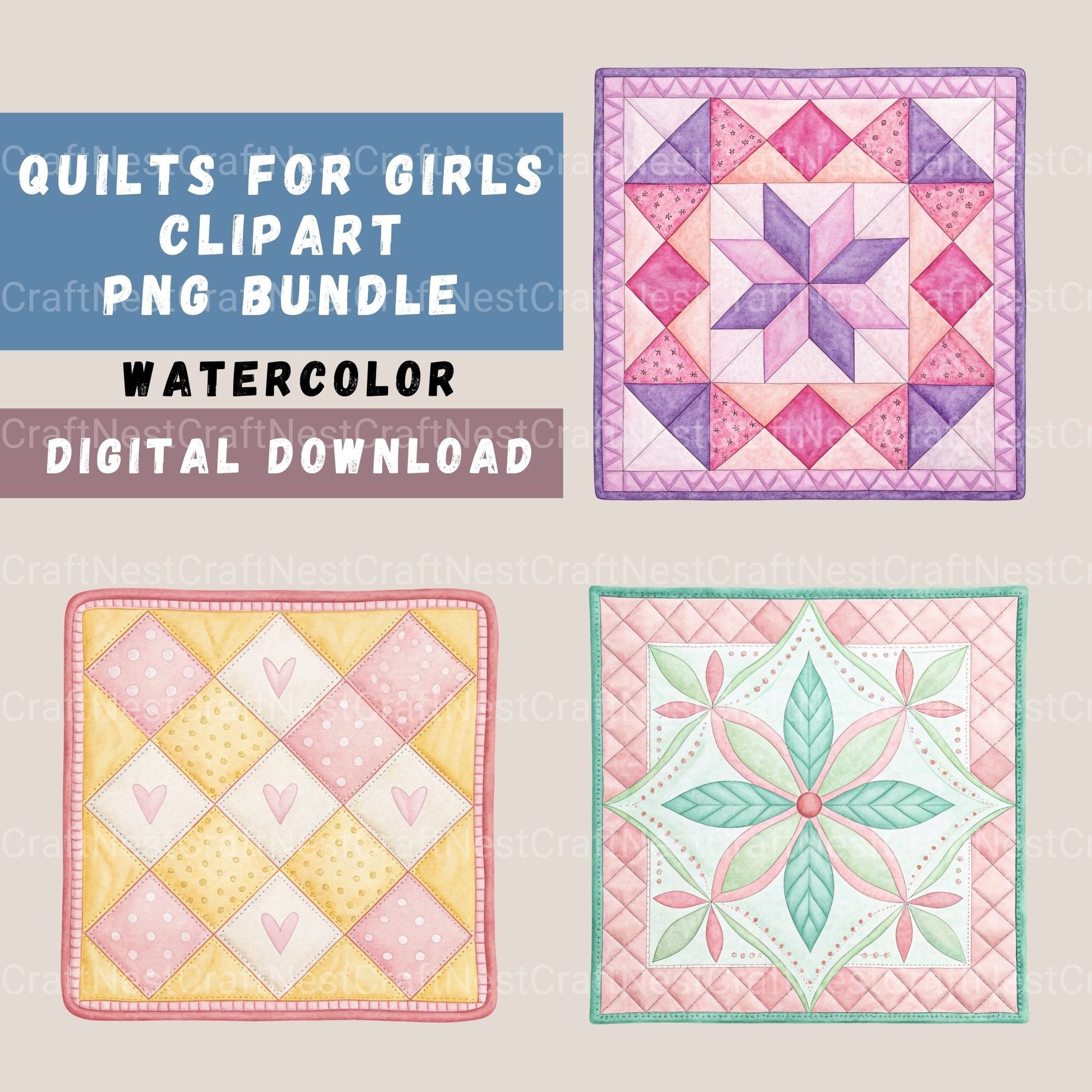 Quilt For Girls Clipart Bundle - CraftNest - Digital Crafting and Art